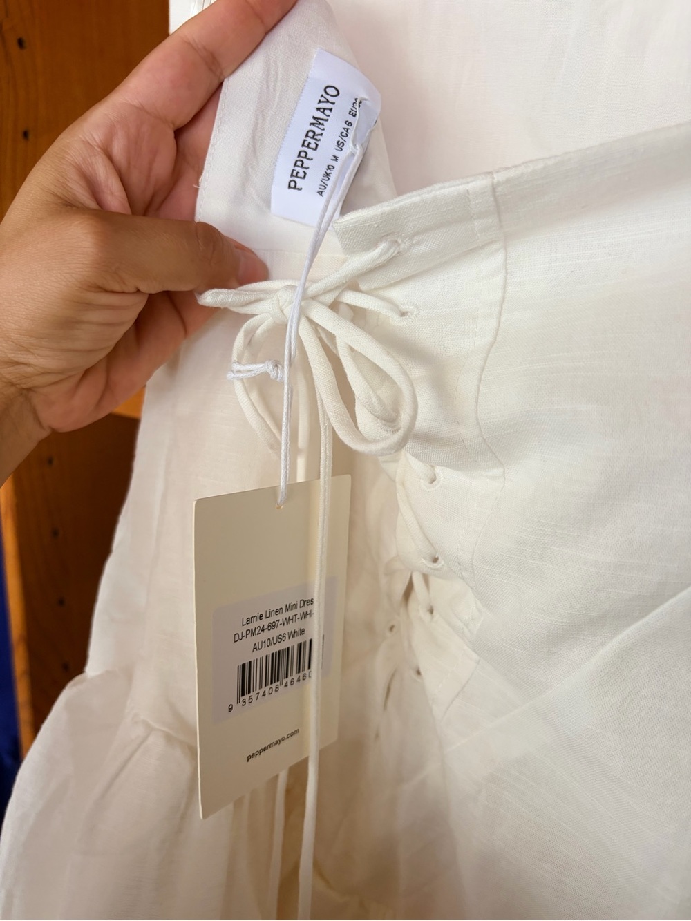 Peppermayo Linen Cotton Strapless Mini Dress Size 6 NWT Coastal chic Bachelorett - Picture 5 of 8